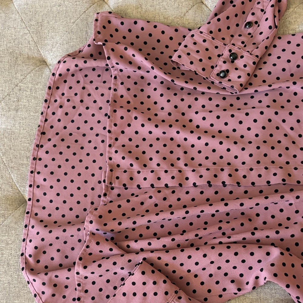 Polka Dot Button-Front Blouse - Pink - Picture 9 of 10